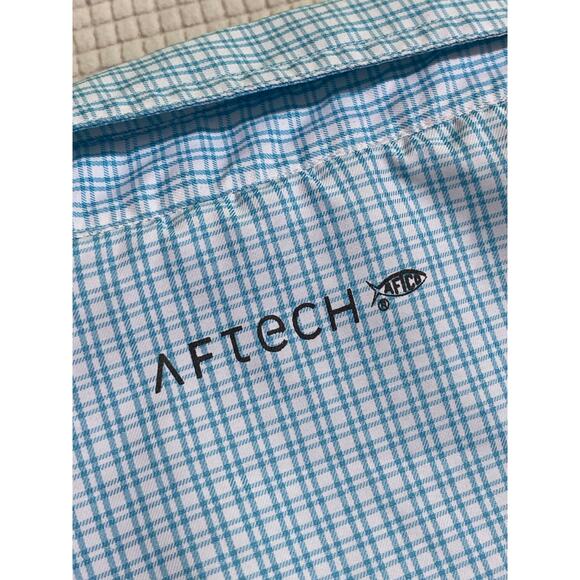 AFTCO Light Blue Plaid Short Sleeve Button-Up Shirt Size Large 100% Polyester - Picture 7 of 9